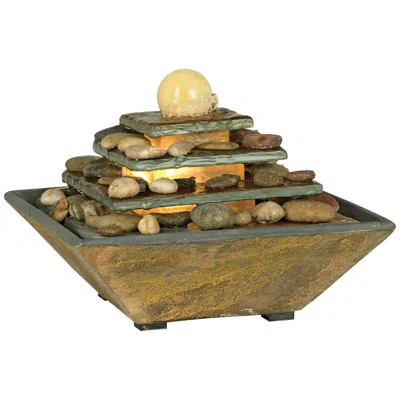 John Timberland Pyramid 9" High Slate Stone Feng Shui Table Fountain With Led Light