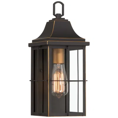 John Timberland Sunderland 15"h Matte Black Gold Outdoor Wall Light