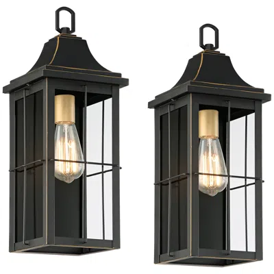 John Timberland Sunderland 18 1/2" High Black Finish Steel Outdoor Wall Light Set Of 2
