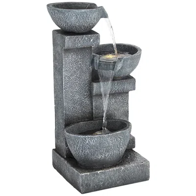 John Timberland Three Bowls 32 1/4" High Gray Faux Stone Cascading Led Floor Fountain