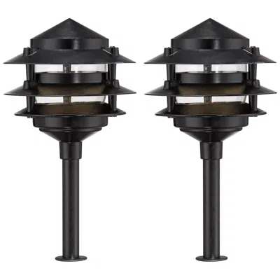 John Timberland Three-tier Pagoda 11" High Black Led Path Lights Set Of 2