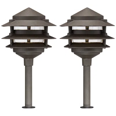 John Timberland Tiered Pagoda 11" High Bronze Led Path Lights Set Of 2