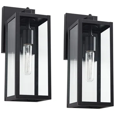 John Timberland Titan 14" Black Dusk To Dawn Outdoor Lights Set Of 2