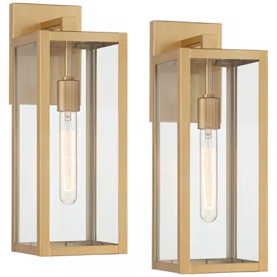 John Timberland Titan 17" High Soft Gold Clear Glass Outdoor Wall Light Set Of 2