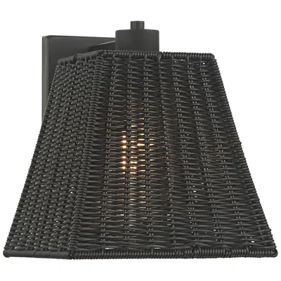 John Timberland Weaver 10 3/4" High Matte Black Faux Rattan Wall Light