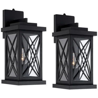 John Timberland Woodland Park 15" Black Dusk To Dawn Outdoor Porch Light Set Of 2