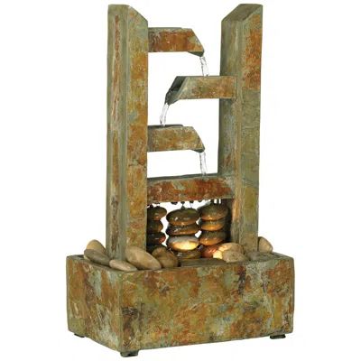 John Timberland Zigzag Zen 17 1/4" Lighted Slate Stone Table Fountain