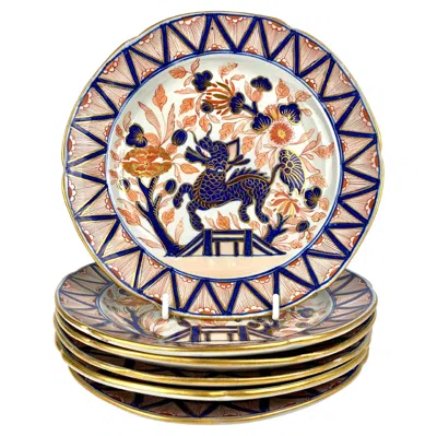 Pre-owned John Turner Cabinet Set Six Imari English Ironstone Dessert Plates Late 18th Century In Sand