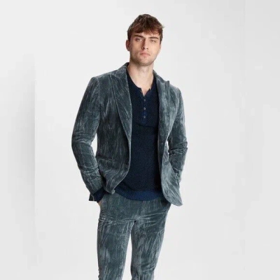 Pre-owned John Varvatos $1498  Crushed Velvet Jacket In Oiled Blue Size: 44