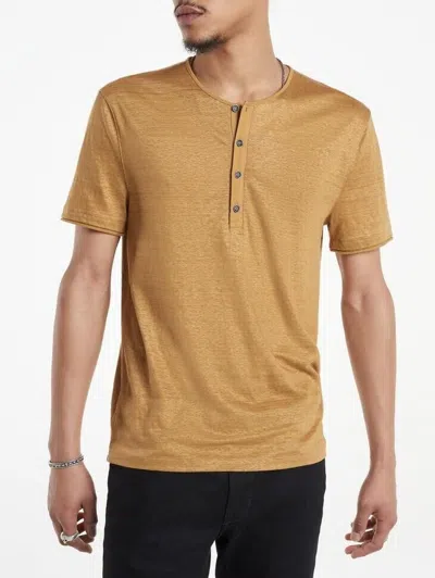 Pre-owned John Varvatos $298  Bleecker Linen Henley In Brown Sugar Size: M
