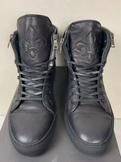 Pre-owned John Varvatos $798  Reed 315 Zip-collar Leather Sneakers In Black