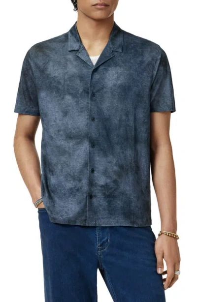 John Varvatos Agosta Burnout Effect Linen Camp Shirt In Blue