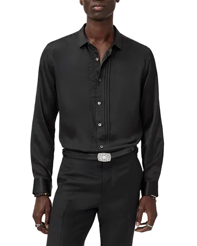 John Varvatos Albany Button Front Silk Shirt In Black