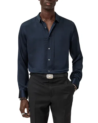 John Varvatos Albany Button Front Silk Shirt In Blue