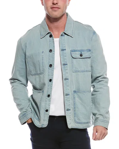 John Varvatos Alleck Linen-blend Utility Shirt In Blue