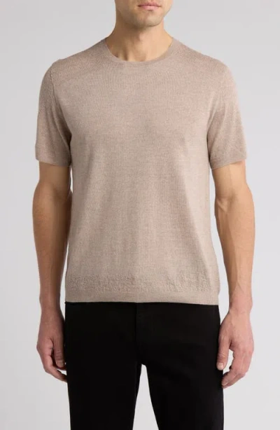 John Varvatos Alvito Regular Fit Short Sleeve Wool Sweater In Fossil Grey