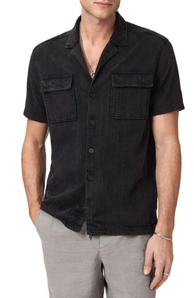 John Varvatos Amadora Organic Cotton Button-up Camp Shirt In Black
