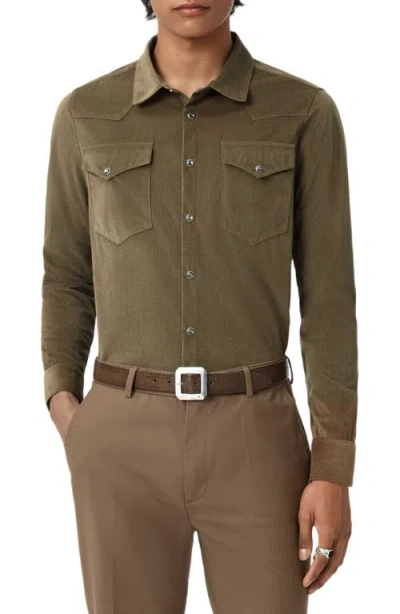 JOHN VARVATOS JOHN VARVATOS ANDRES WESTERN HERRINGBONE FAUX SUEDE SNAP-UP SHIRT