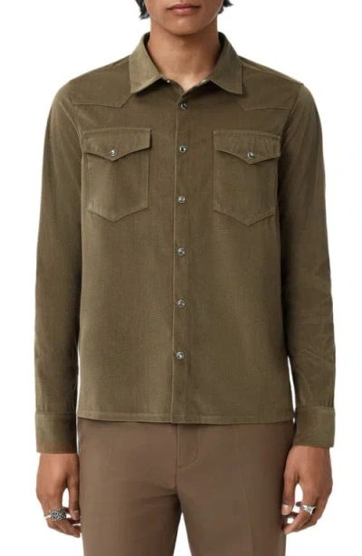 John Varvatos Andres Western Herringbone Faux Suede Snap-up Shirt In Brown