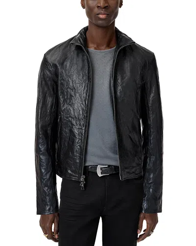 John Varvatos Ansel Crinkle Leather Jacket In Black
