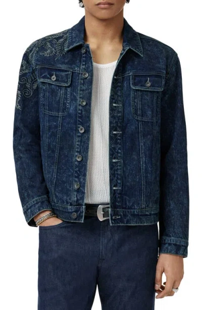 John Varvatos Anthony Embroidered Denim Trucker Jacket In Blue