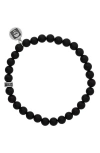 John Varvatos Artisan Beaded Onyx Stretch Bracelet In Silver/black