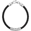 John Varvatos Artisan Id Bar Woven Leather Bracelet In Silver