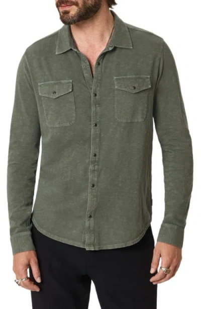 John Varvatos Arvon Vintage Wash Slub Organic Cotton Snap-up Western Shirt In Green