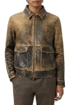 John Varvatos Atlas Distressed Leather Jacket With Removable Genuine Shearling Collar In Brown
