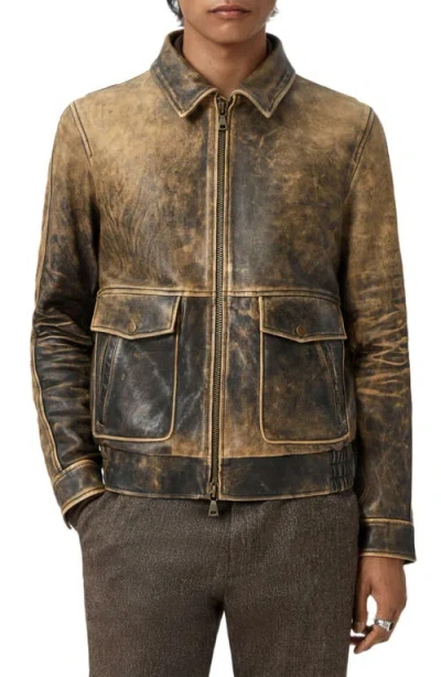 John Varvatos Atlas Distressed Leather Jacket With Removable Genuine Shearling Collar In Brown