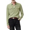 John Varvatos Avron Slub Organic Cotton Knit Snap-up Western Shirt In Ivy