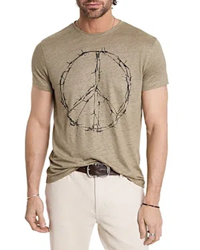 John Varvatos Barbed Wire Peace Linen Graphic Tee In Terra Brown
