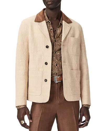 John Varvatos Barnes Cotton Jacket With Suede Collar In Brown