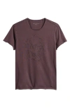 John Varvatos Beaded Skull Raw Edge Graphic Organic Cotton T-shirt In Burgundy