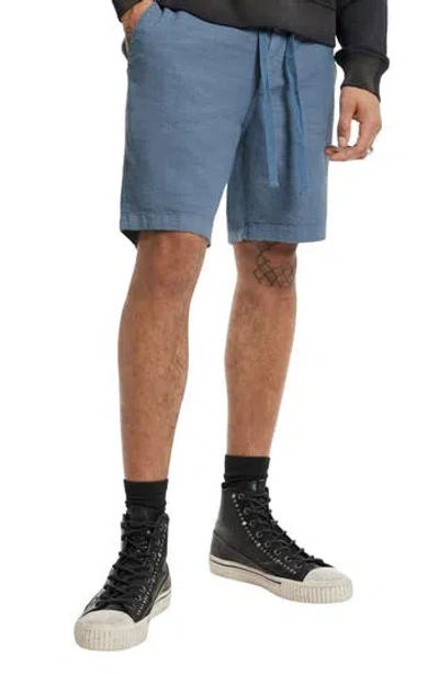 John Varvatos Benson Linen Blend Drawstring Shorts In Dutch Blue