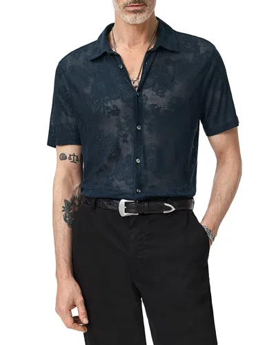 John Varvatos Biaggio Jacquard Mesh Short Sleeve Button-up Shirt In Blue