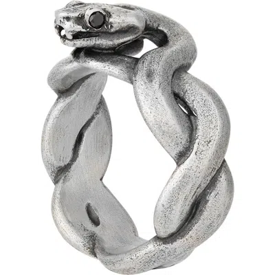 John Varvatos Black Diamond Snake Ring In Silver