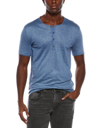John Varvatos Bleecker Regular Fit Linen Henley In Blue