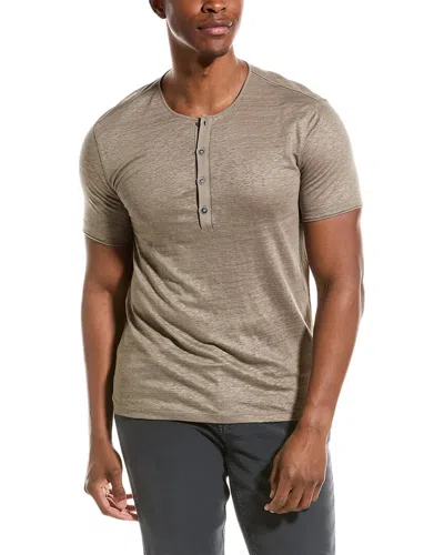 John Varvatos Bleecker Regular Fit Linen Henley In Brown
