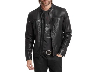 John Varvatos Star Usa Leather Band Collar Moto Jacket In Black