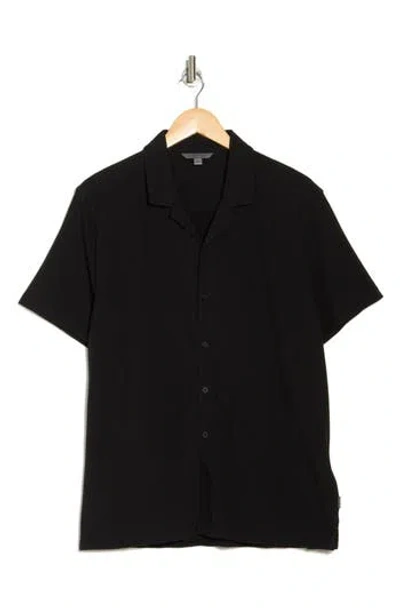 John Varvatos Brewer Organic Cotton Camp Shirt In Black