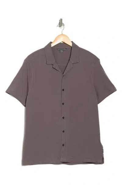 John Varvatos Brewer Organic Cotton Camp Shirt In Metal Grey
