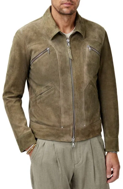 John Varvatos Brian Sheepskin Suede Zip Trucker Jacket In Fossil Grey