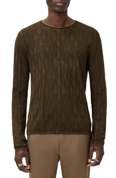 John Varvatos Brycen Broken Argyle Organic Cotton Sweater In Brown