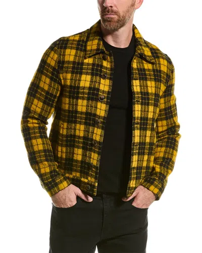 John Varvatos Button-down Wool-blend Shirt Jacket In Yellow