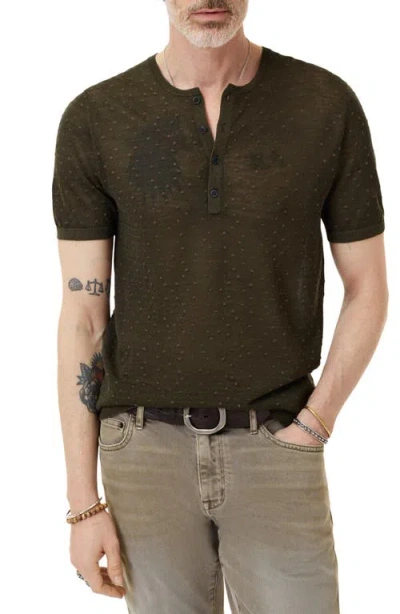 John Varvatos Cabras Wool Short Sleeve Henley Sweater In Black