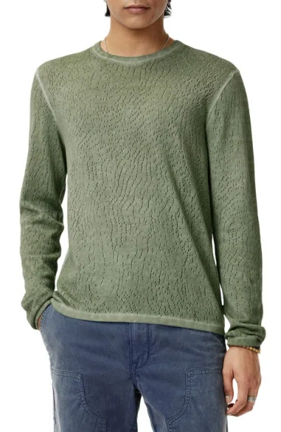 John Varvatos Camden Open Stitch Organic Cotton Sweater In Light Olive