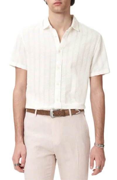 John Varvatos Carson Textured Short Sleeve Cotton Button-up Shirt In White