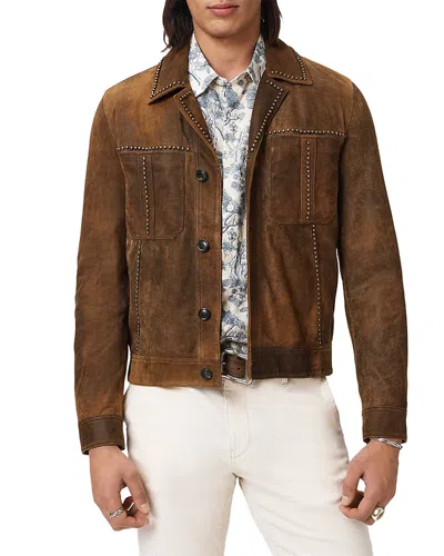 John Varvatos Carson Stud Detail Suede Jacket In Brown