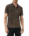 John Varvatos Carsten Open Collar Denim Polo Shirt In Brown